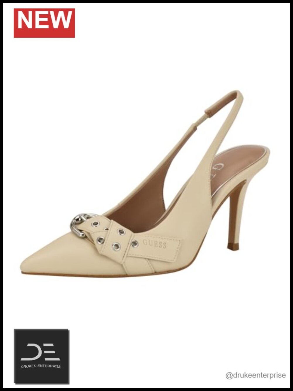 Faux Leather Slingback Pumps Pointed Toe Stiletto Heels with Buckle Detail